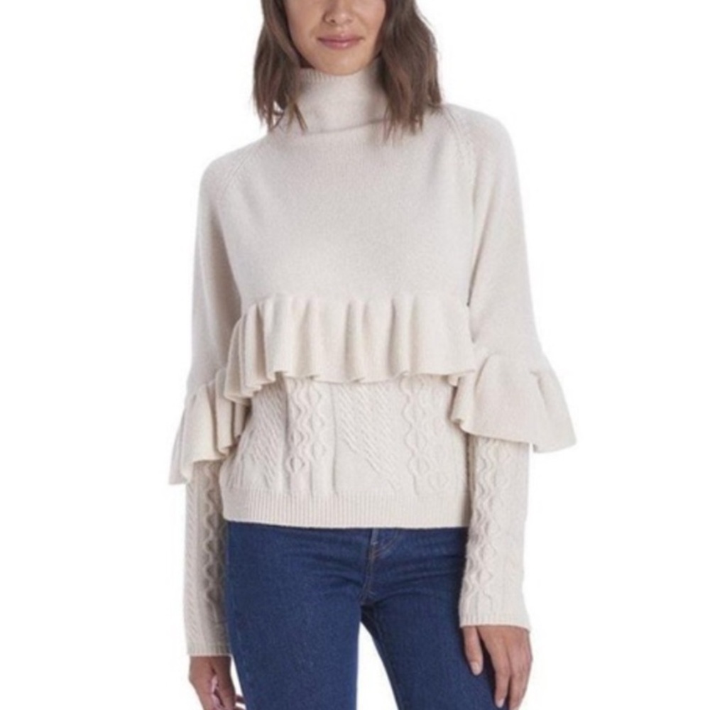 Project Naadam Black Cotton Acrylic Blend Ruffled Mock Neck Knit Sweater Small
